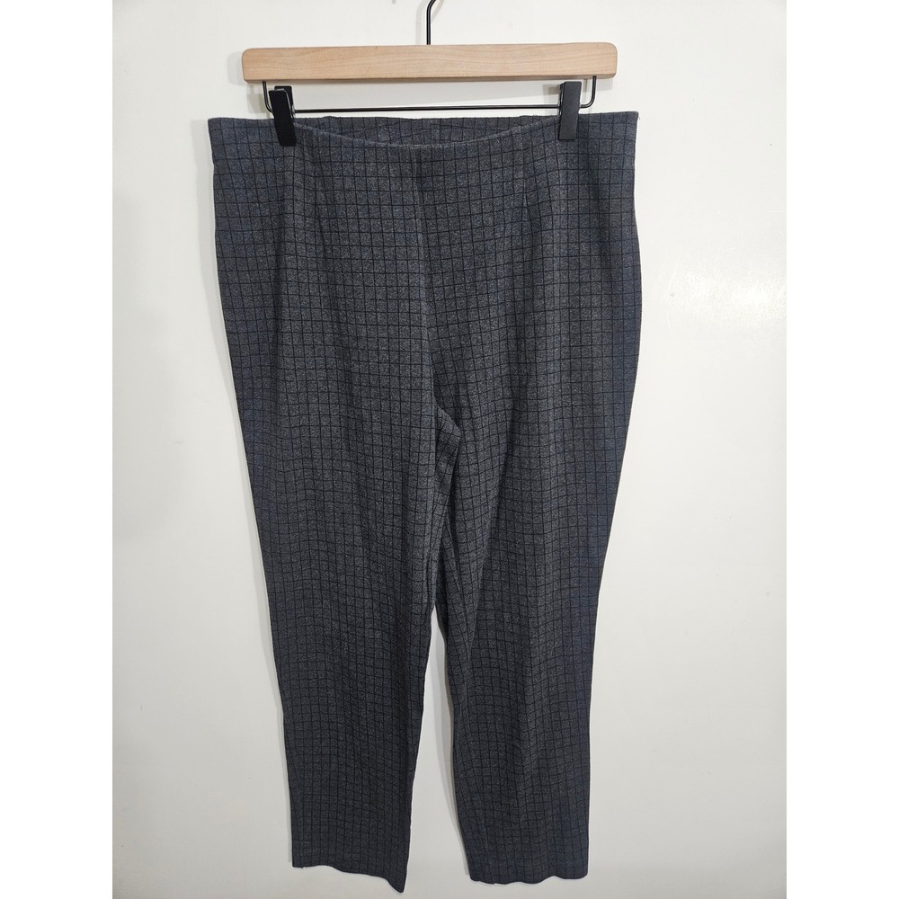 J. Jill Ponte Slim Leg Pants Charcoal Gray Windowpane Check Pull On Large